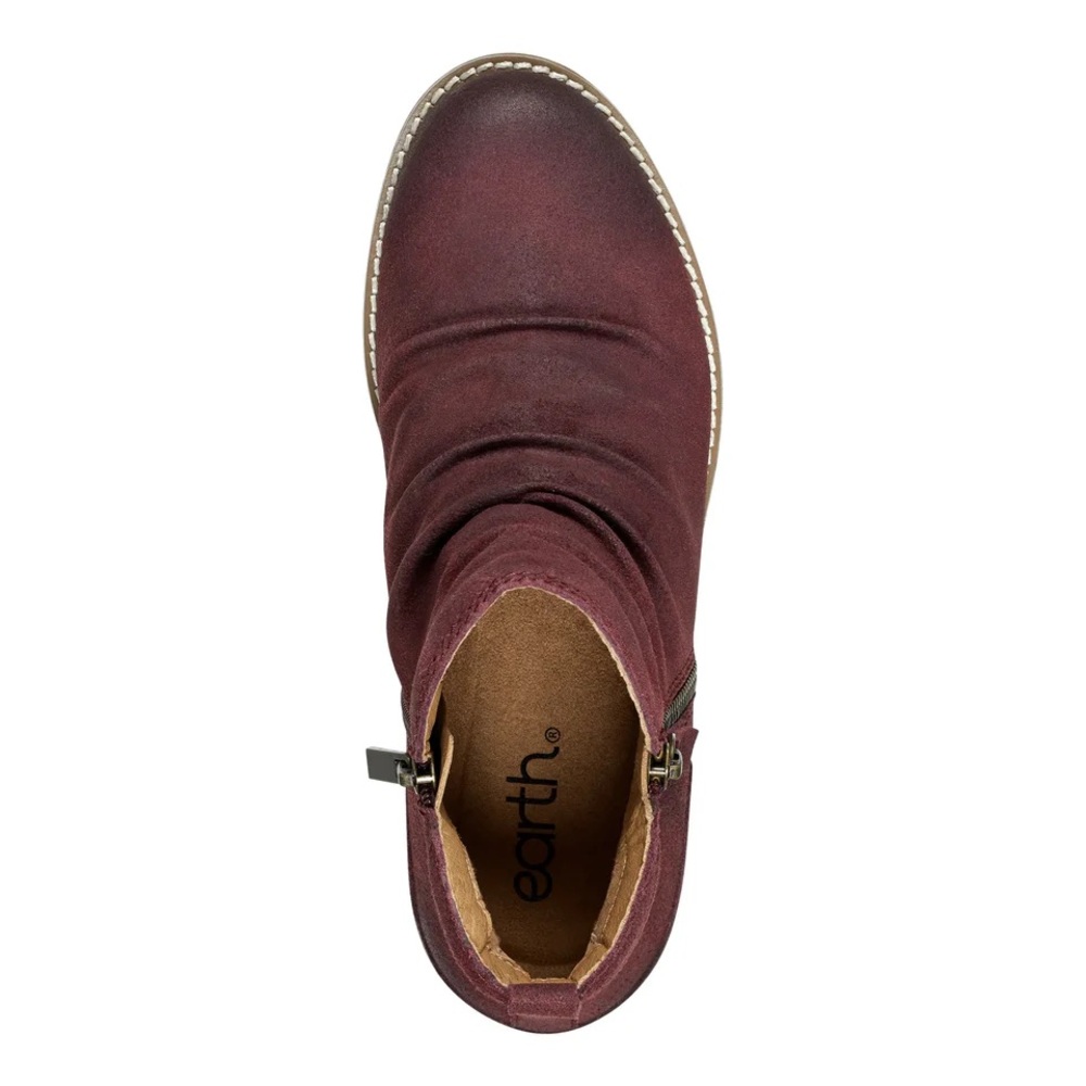 Women's Earth Nadya Round Toe Ruched Casual Booties in burgundy - Picture 3 of 4